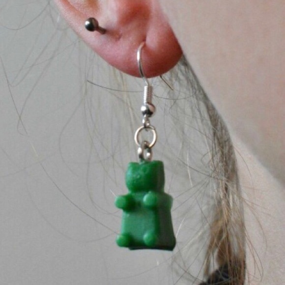 Handmade Green Recycled Plastic Gummy Bear Earrings - Picture 3 of 4